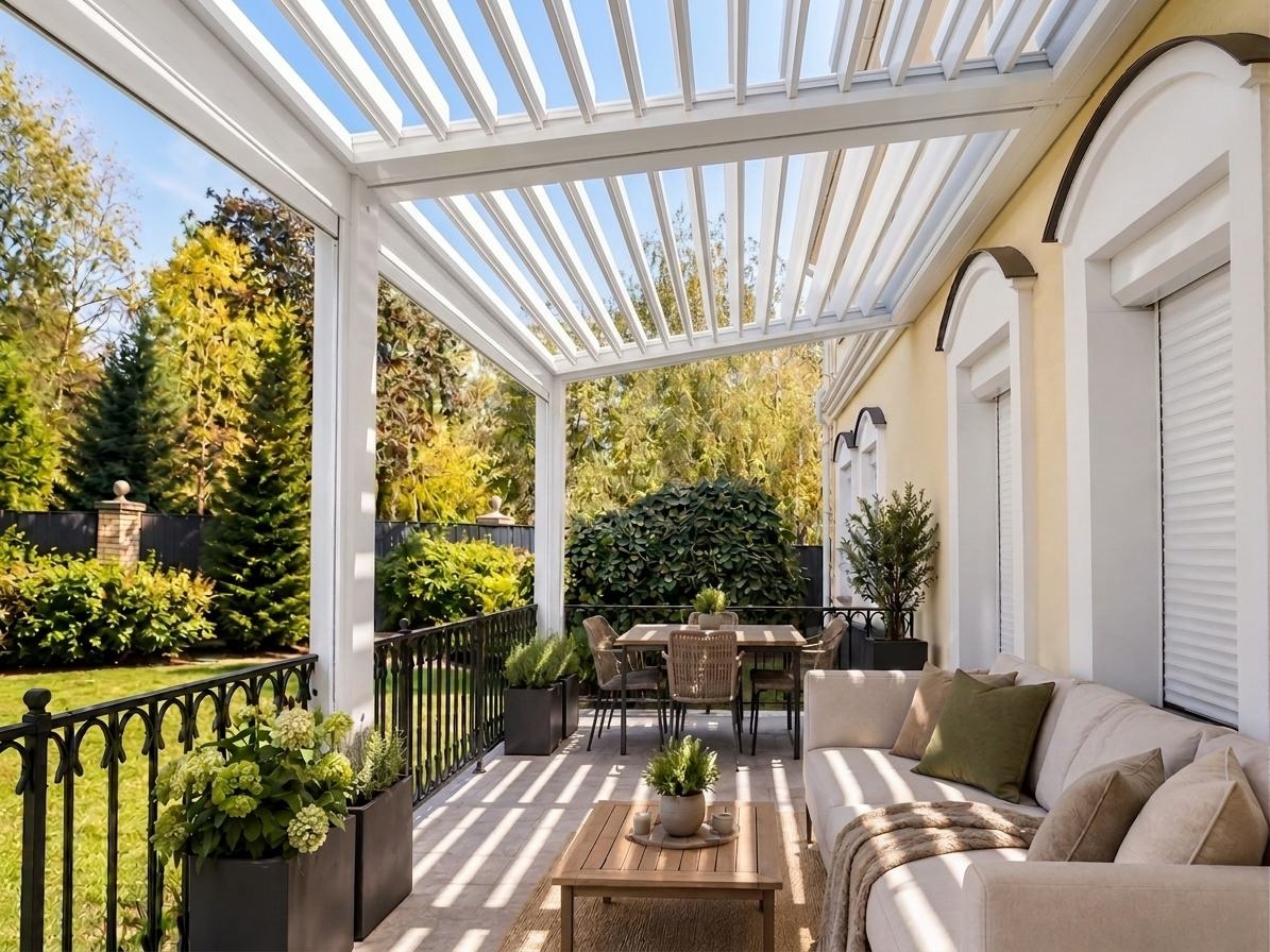 Lamas de pérgola completamente abiertas