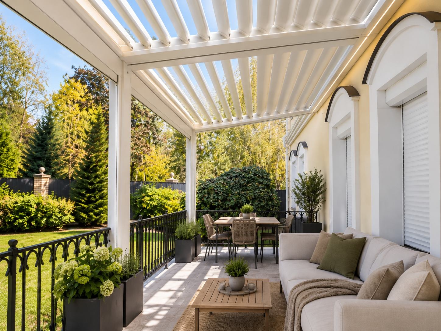 Lamas de pérgola inclinadas para sombra y ventilación